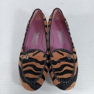 Salvatore Ferragamo Tan and Black Animal Print Flats